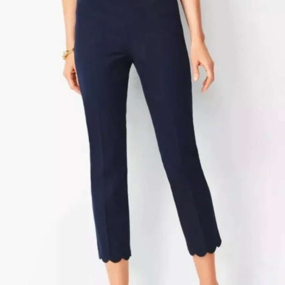 Talbots Navy Blue Chatham Scalloped Stretch Crop Pants size 16P new with tags β¦